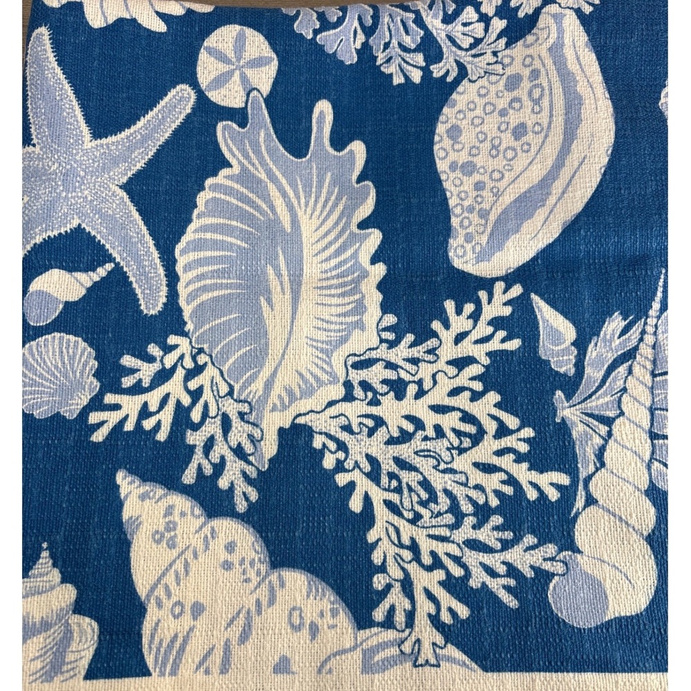 Braemore Textiles Coastal Seashell Starfish Fabric Blue White Screen Print USA